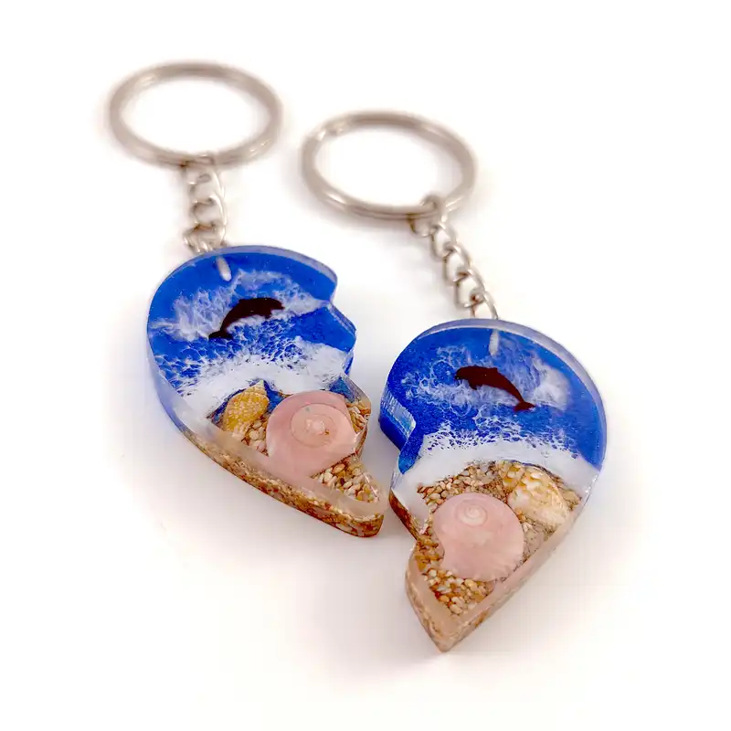 جاکلیدی رزینی طرح قلب دریایی بسته 2 عددی