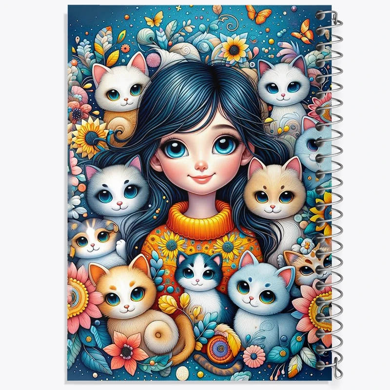 دفتر ژورنال نویسی 50 برگ خندالو مدل نقطه ای طرح دختر و گربه کد F2090