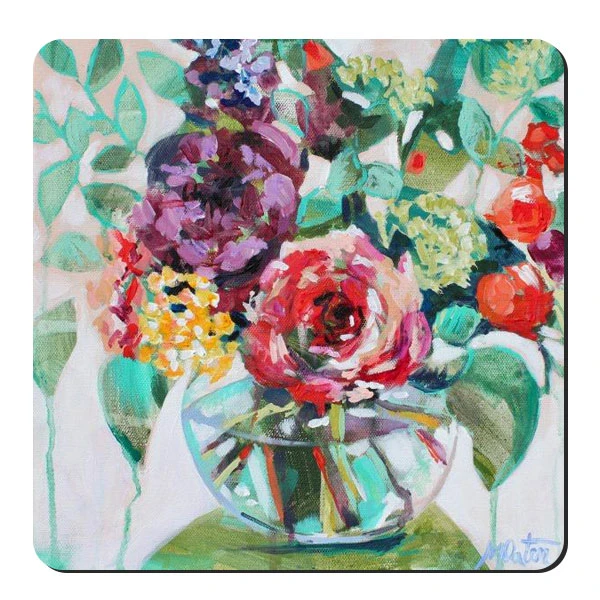  زیر لیوانی طرح نقاشی گل و گلدان کد nzl385