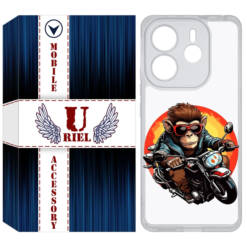 کاور یوریل مدل Clear کد 32 طرح میمون موتورسوار مناسب برای گوشی موبایل شیائومی Redmi Note 14 4G