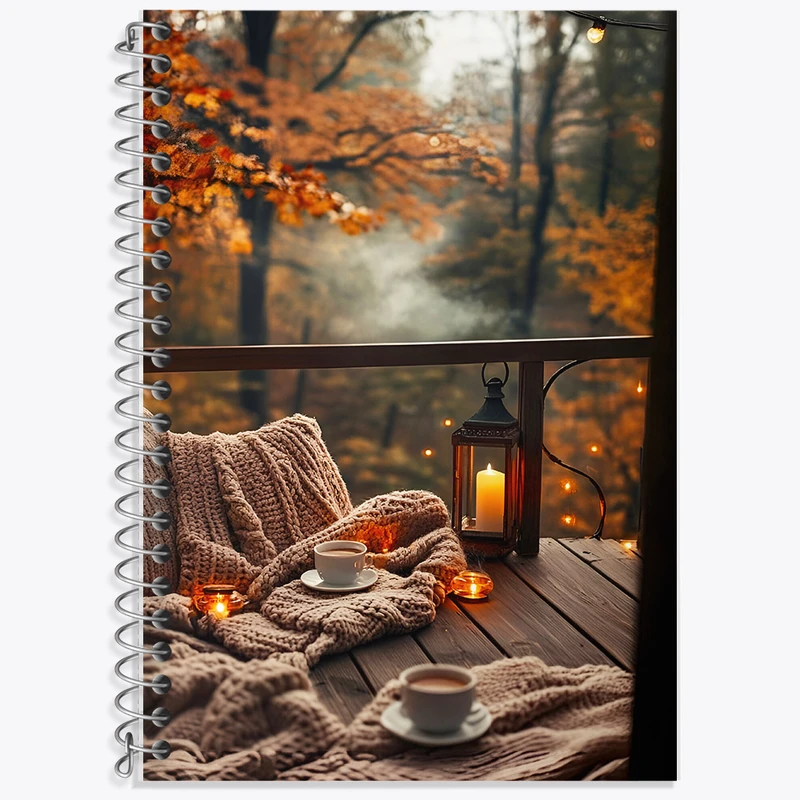 دفتر زبان 50 برگ خندالو مدل سه خط طرح منظره ی پاییزی کد F7356