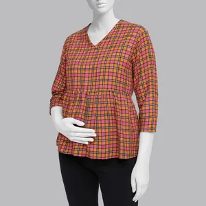 بلوز بارداری مدل چهارخانه کد 0003