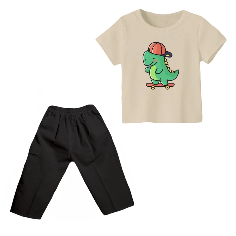 ست تی شرت و شلوارک پسرانه مدل دایناسور کد ۹