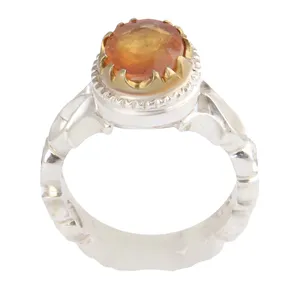 انگشتر نقره مردانه بازرگانی میلادی مدل یاقوت زرد رکاب دست ساز کد AM_2580