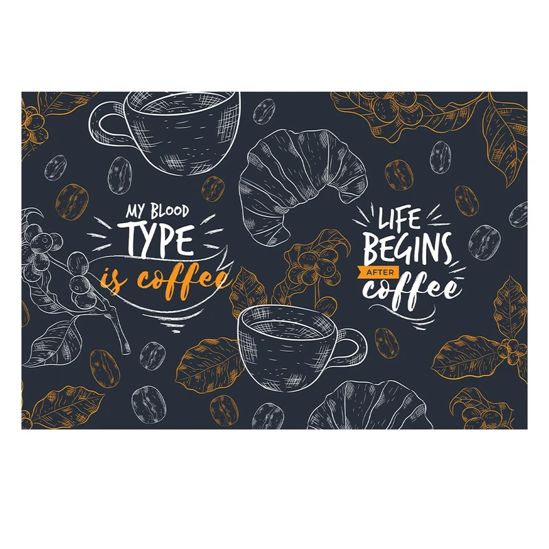 فرش پارچه‌ای مدل فرشینه طرح قهوه و کروسان و تایپوگرافی کد AR3059728