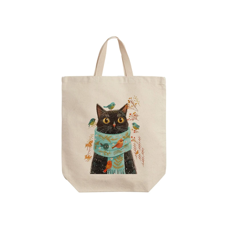 ساک خرید ترمه طراحان ایده مدل گربه زمستانی کد strm1057 - S