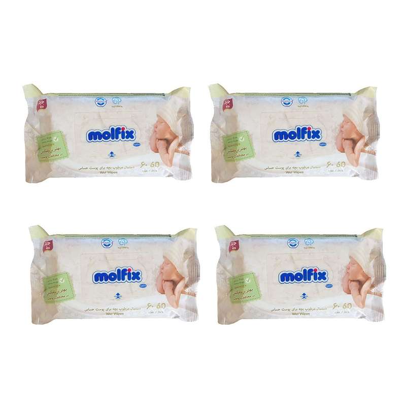 دستمال مرطوب کودک مولفیکس مدل Wet wipe مجموعه 4 عددی