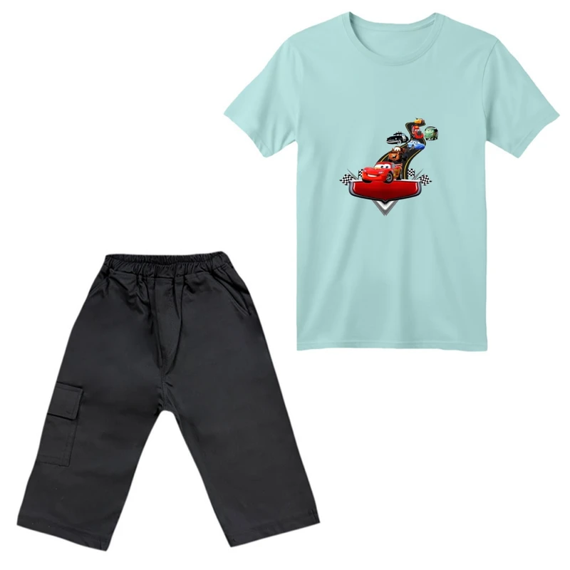 ست تی‌شرت آستین کوتاه و شلوارک پسرانه مدل ماشین ها کد 02