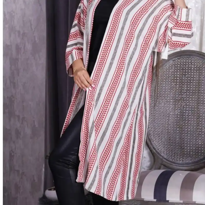 مانتو زنانه مدل کراش راه راه رنگ قرمز