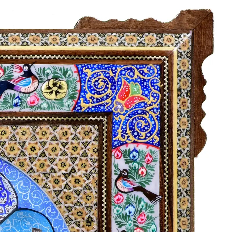 ساعت دیواری خاتم کاری مدل گل و مرغ کد 40