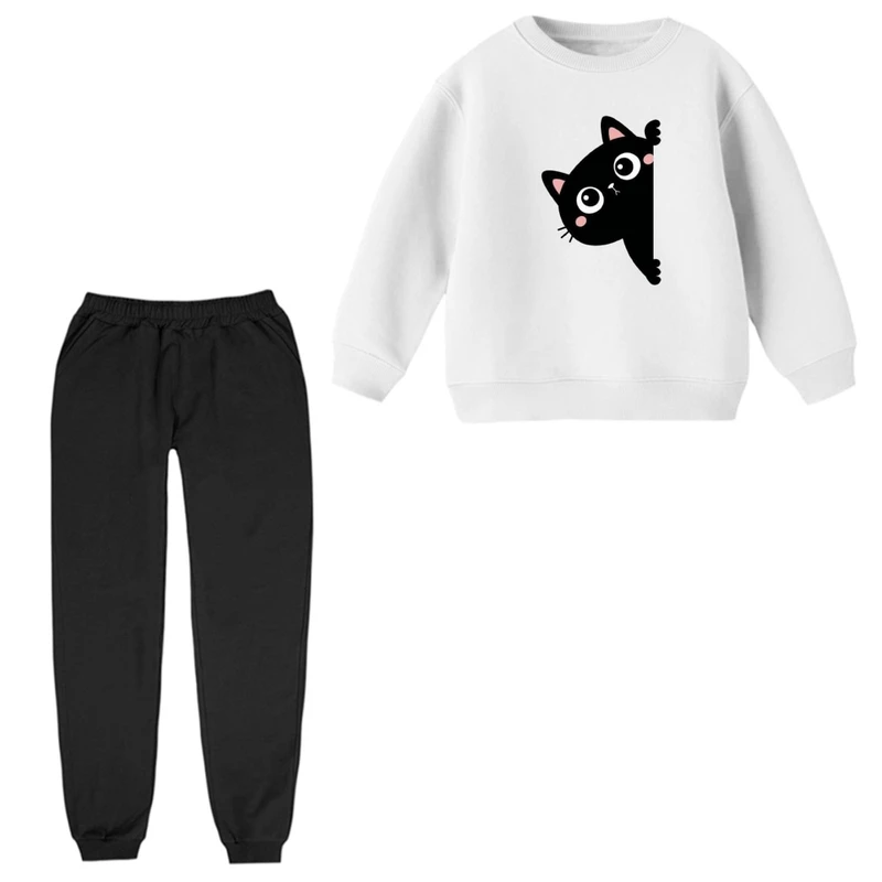 ست سویشرت و شلوار راحتی بچگانه مدل گربه کد ۱۵  