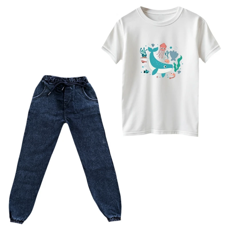 ست تی‌شرت و شلوار پسرانه مدل نهنگ