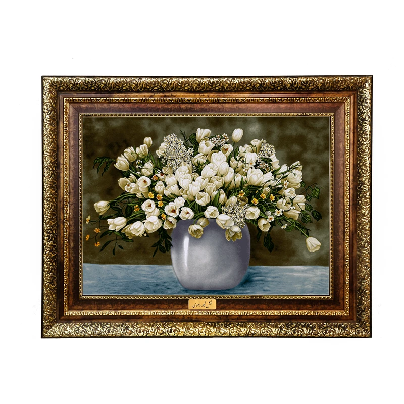 تابلو فرش ماشینی نقش نگار رضوی طرح گل کد 2290H