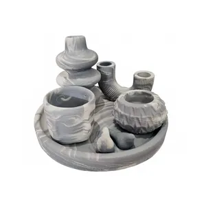 ست 7 تکه جاشمعی و گلدان بتنی طرح آبشاری مدل لیا