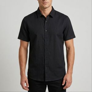 پیراهن آستین کوتاه یقه برگردان با تنخور معمولی (regular fit) مردانه مدل لینن