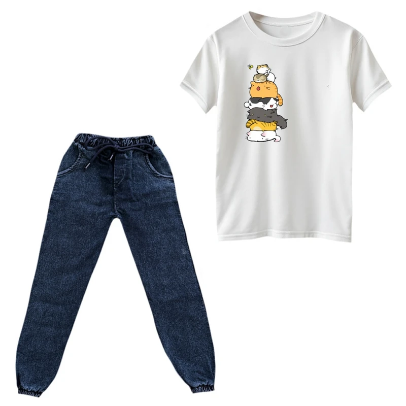 ست تی‌شرت و شلوار پسرانه مدل گربه کد ۶