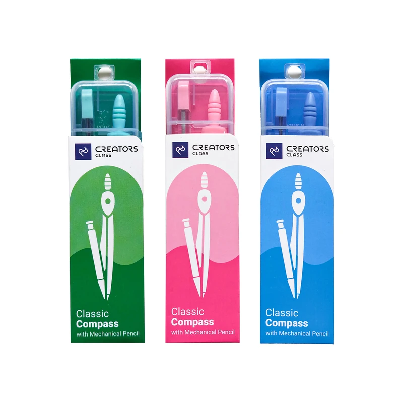 عکس شماره 4 : ست پرگار کریتورز کلاس مدل کلاسیک طرح پاستلی به همراه خط کش