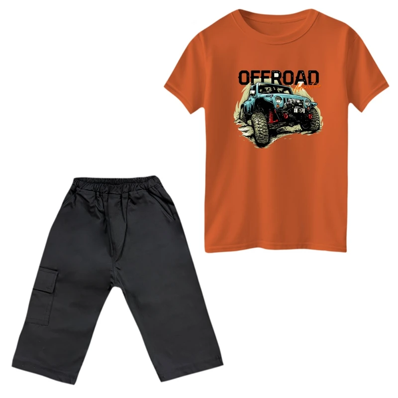 ست تی‌شرت و شلوارک پسرانه مدل جیپ آفرود