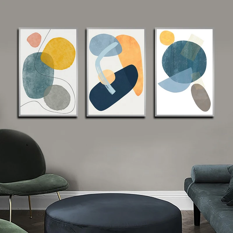 تابلو بکلیت طرح مدرن نقاشی مینیمال مدل SI-3952 فریم نقره ای مجموعه 3 عددی