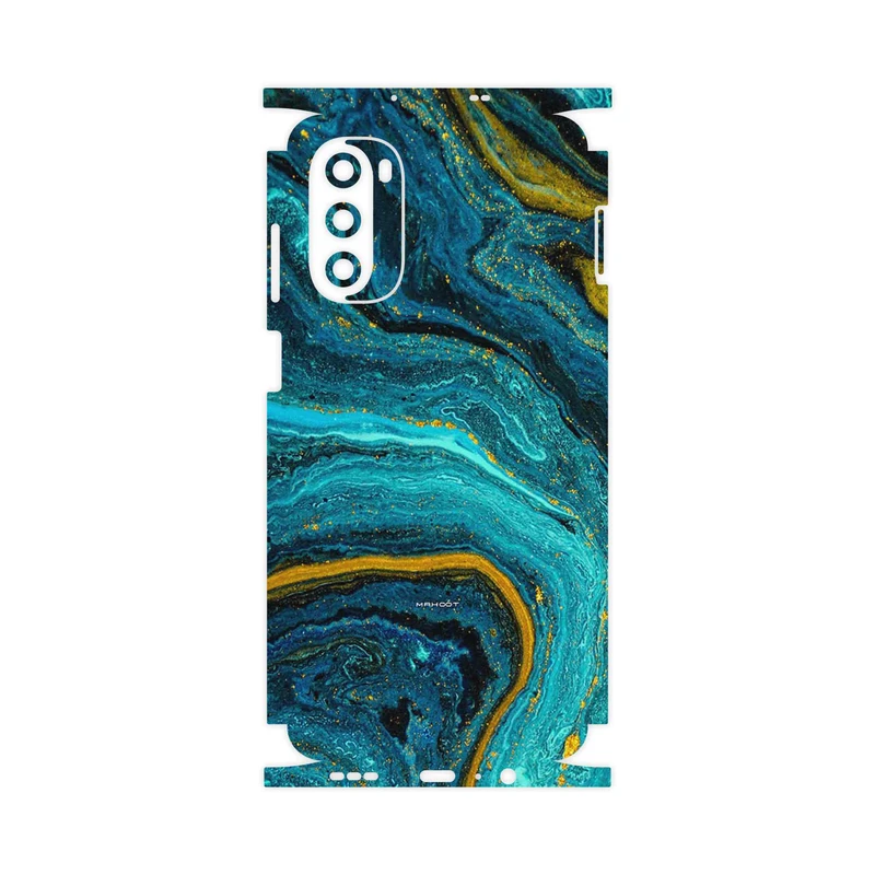 برچسب پوششی ماهوت مدل Turquoise marblewith golden streaks-FullSkin مناسب برای گوشی موبایل موتورولا Moto G52