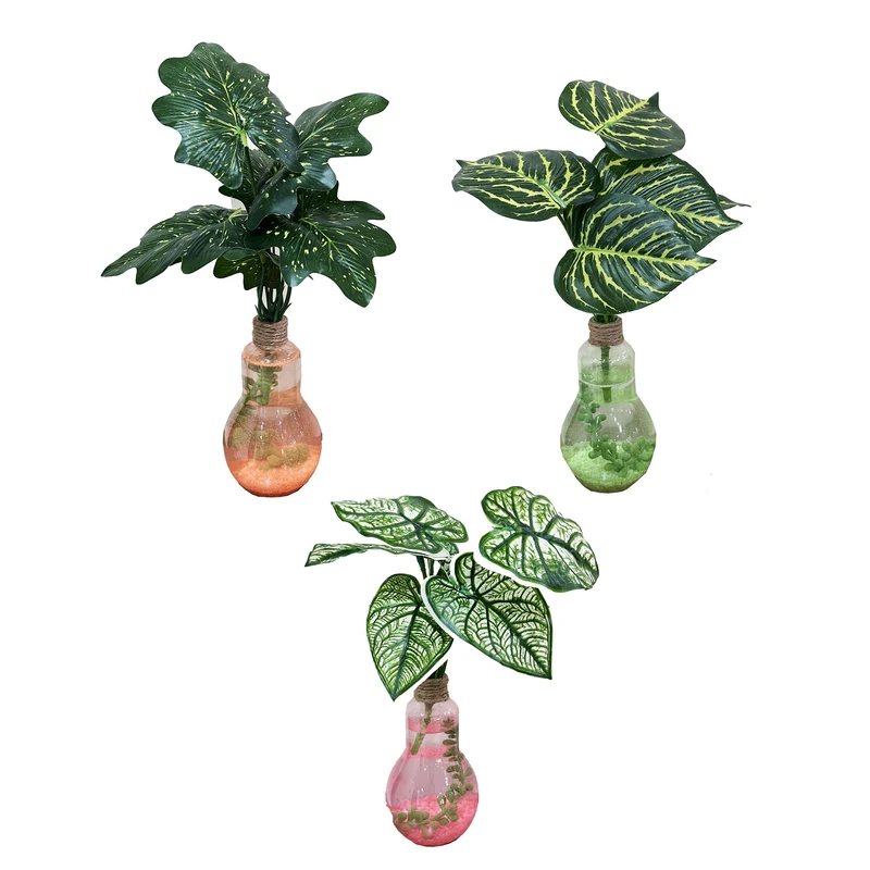 گلدان به همراه گل مصنوعی مدل لامپی 140805 مجموعه 3 عددی