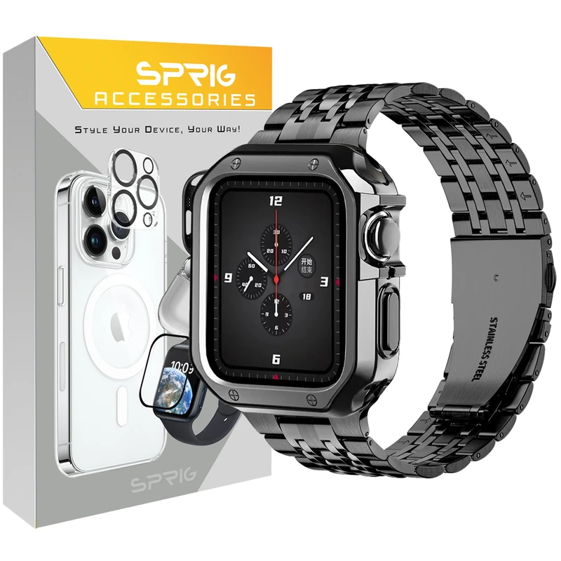 بند اسپریگ مدل 7Bid-cover مناسب برای اپل واچ Series 7 45mm / Series 8 45mm / Series 9 45mm به همراه کاور