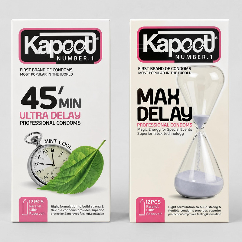 کاندوم تاخیری کاپوت مدل 45min بسته 12 عددی به همراه کاندوم تاخیری کاپوت مدل Max Delay بسته 12 عددی