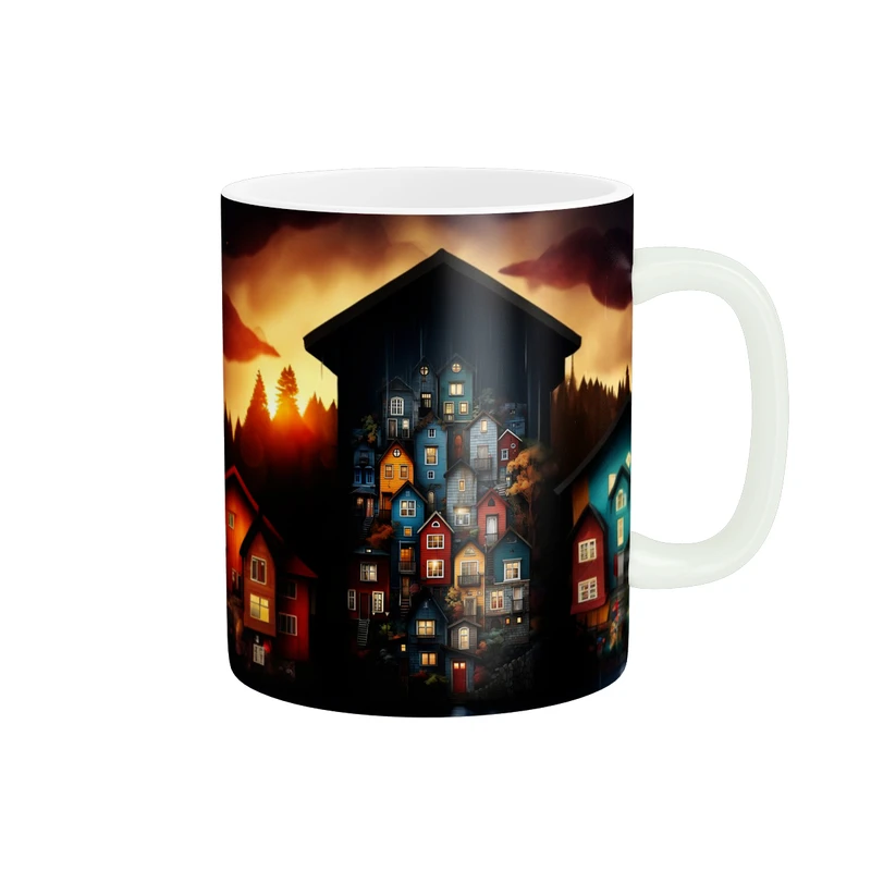 ماگ زیگورات مدل خانه های کوچک رنگی کد 765