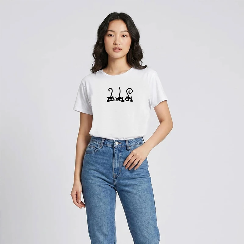 تی شرت آستین کوتاه زنانه گربه های کنجکاو کد WH.1101