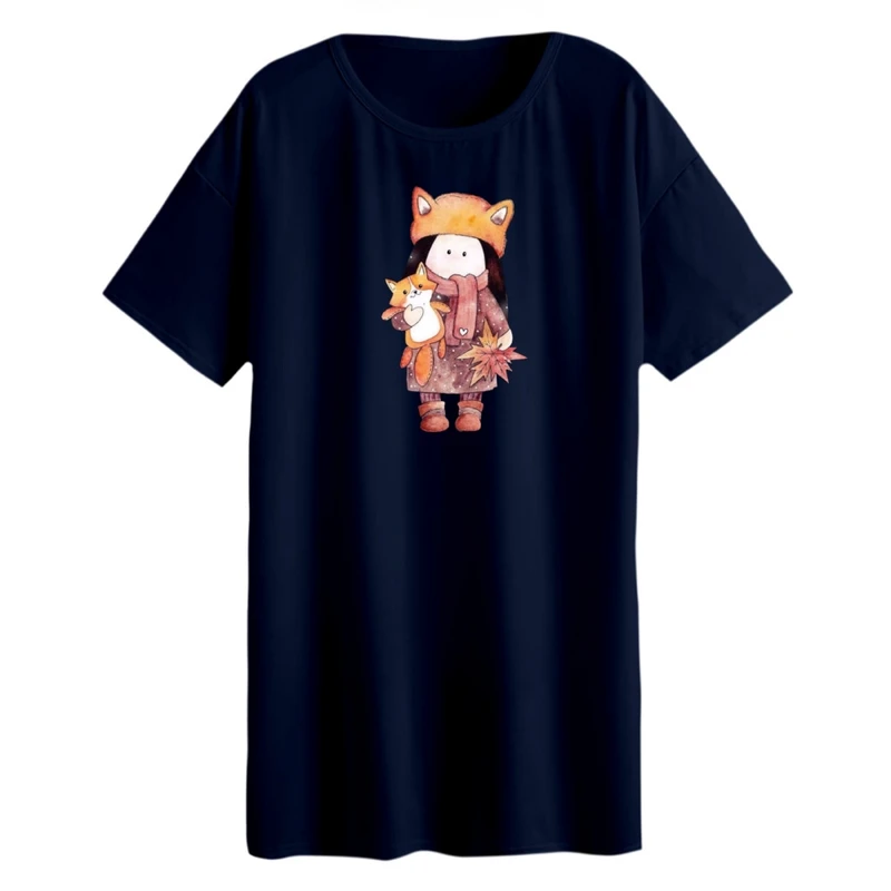 تی شرت لانگ آستین کوتاه زنانه مدل دخترک روباه