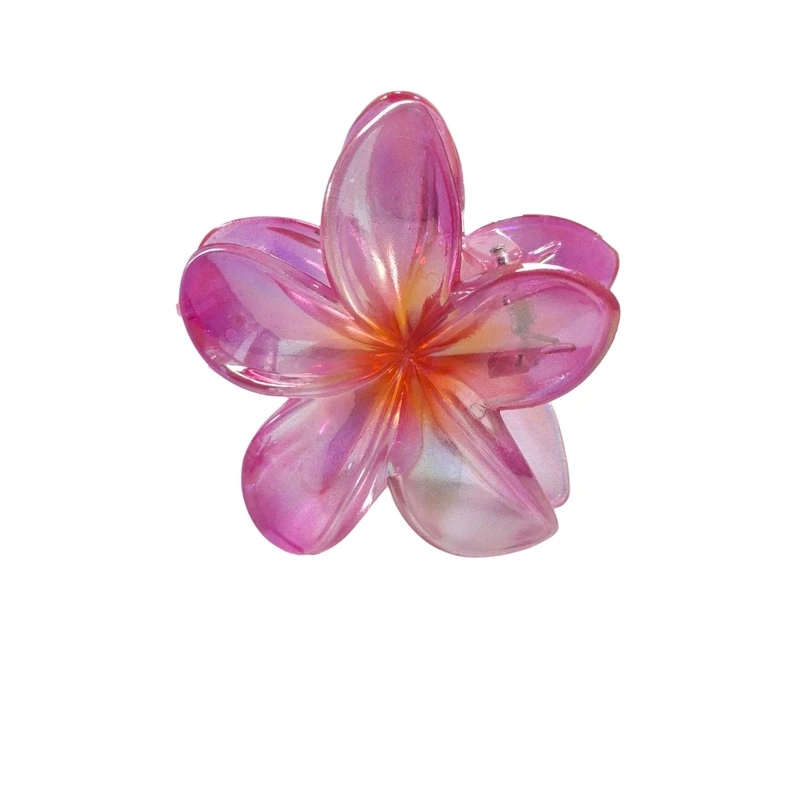 کلیپس مو زنانه مدل گل پلومریا شیشه ای هولوگرامی کد NC200