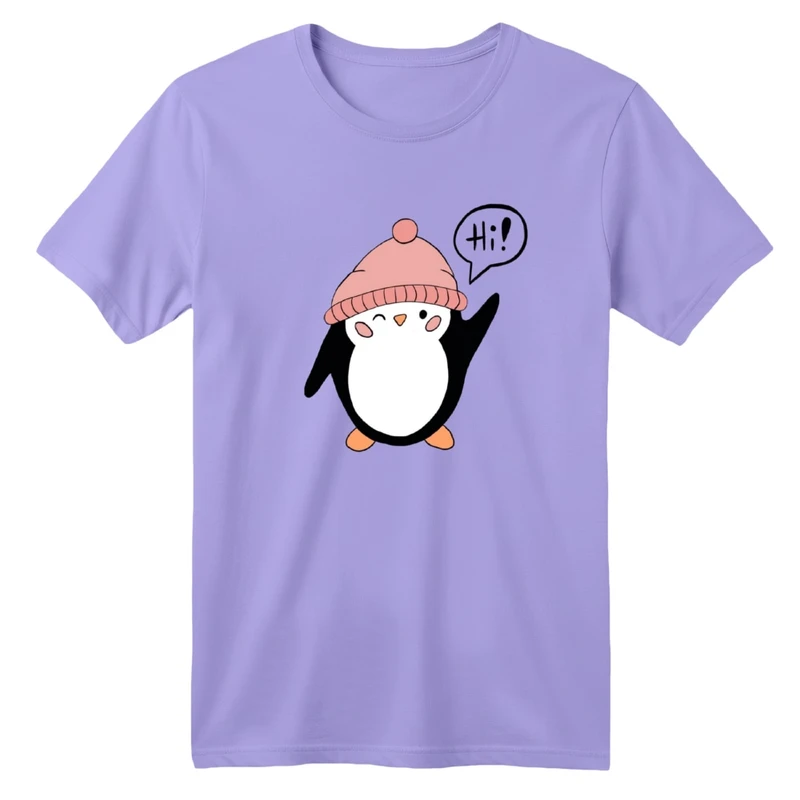 تی‌شرت آستین کوتاه لانگ یقه گرد بچگانه مدل پنگوئن زمستونی