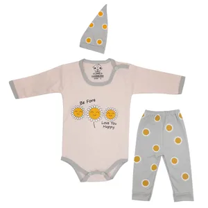 ست 3 تکه لباس نوزادی طرح آفتاب گردان  مدل 02