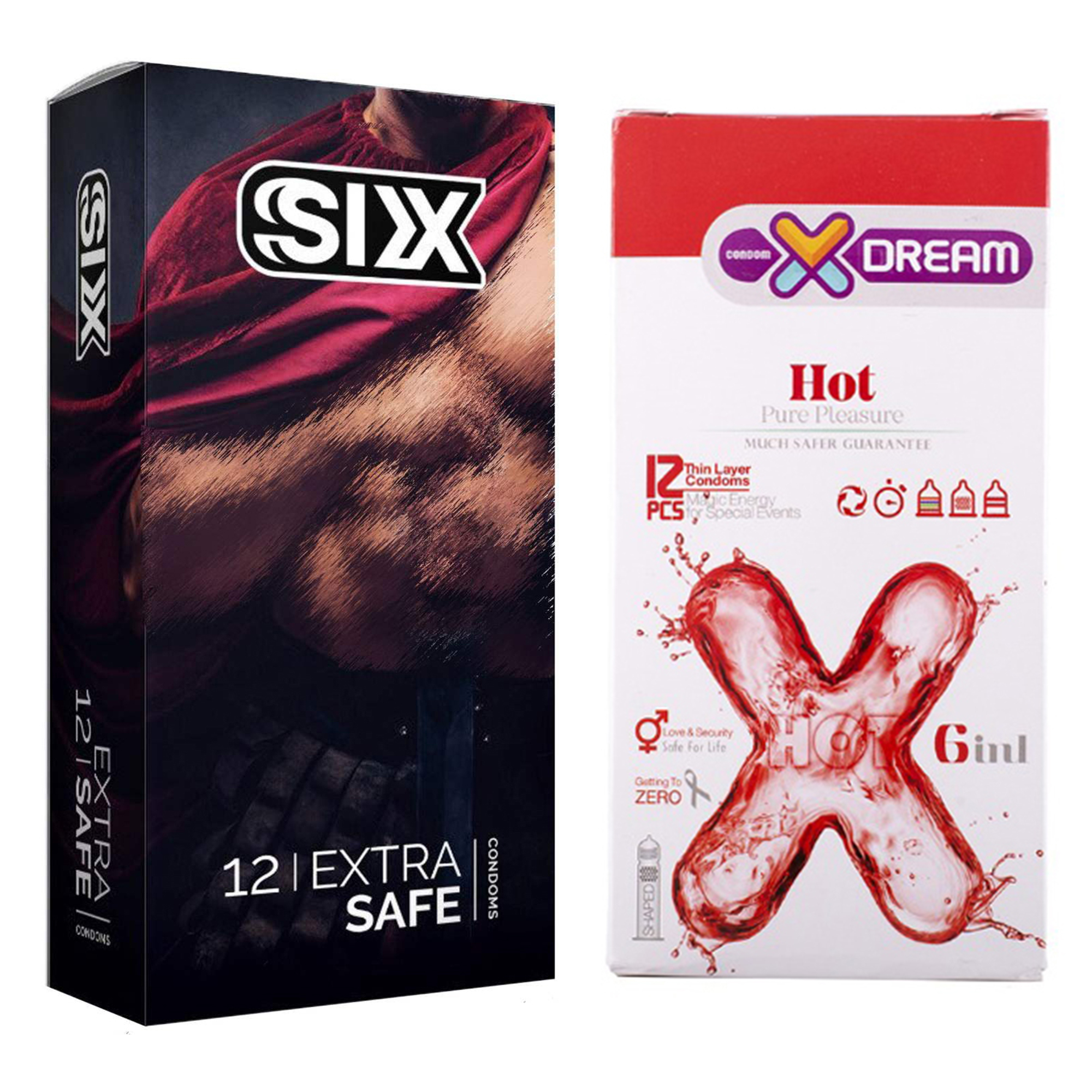  کاندوم سیکس مدل Max Safety بسته 12 عددی به همراه کاندوم ایکس دریم مدل Hot بسته 12 عددی