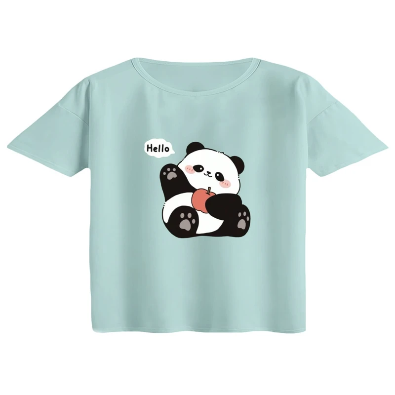 کراپ تی‌شرت آستین کوتاه زنانه مدل پاندا تپل
