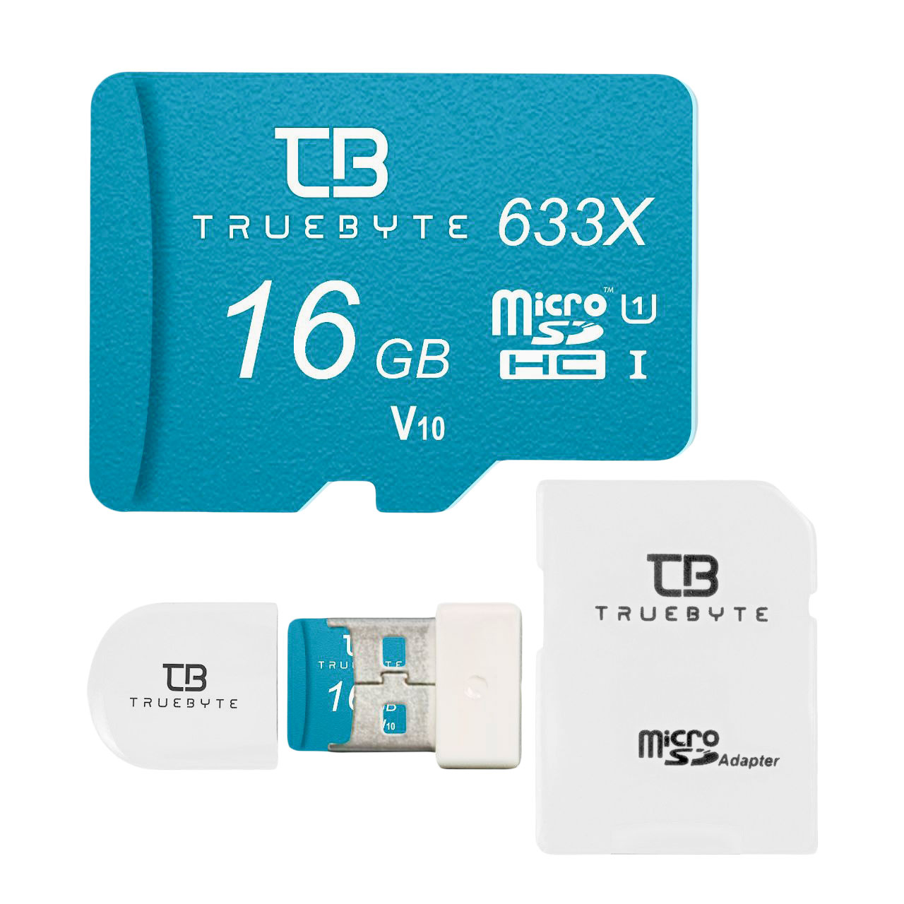کارت حافظه MicroSDHC تروبایت مدل 633X-V10 کلاس 10 استاندارد UHS-I U1 سرعت 95MBPS ظرفیت 16 گیگابایت به همراه آداپتور SD و کارتخوان