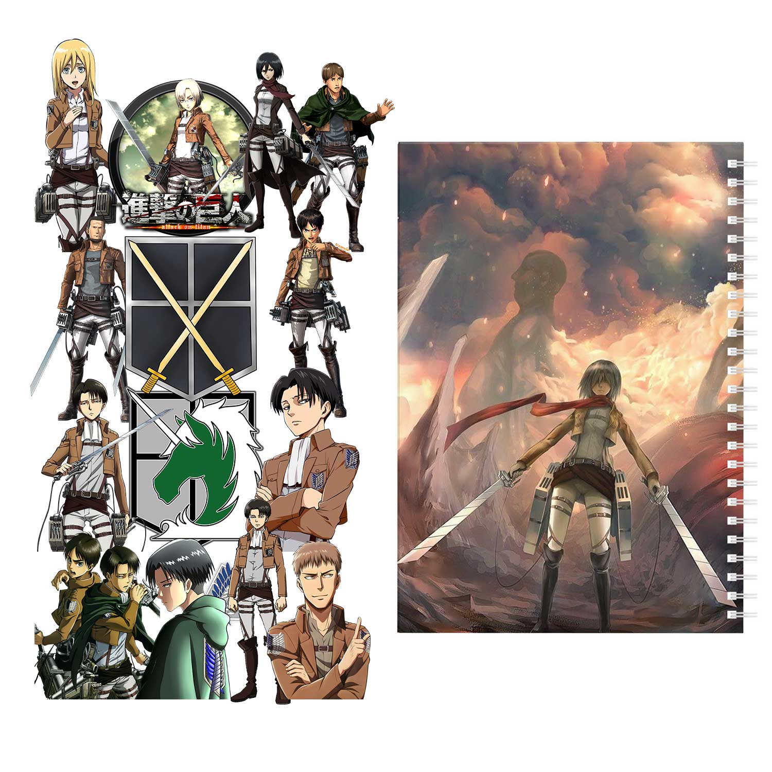 دفتر مشق باژیکان طرح انیمه اتک آن تایتان Attack On Titan کد 20211466 به همراه استیکر لپ تاپ مجموعه 14 عددی