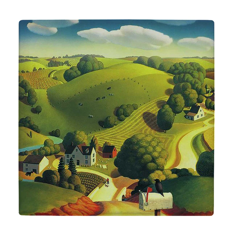  زیر لیوانی  طرح نقاشی دور نما زندگی روستایی کد    5849987_4346