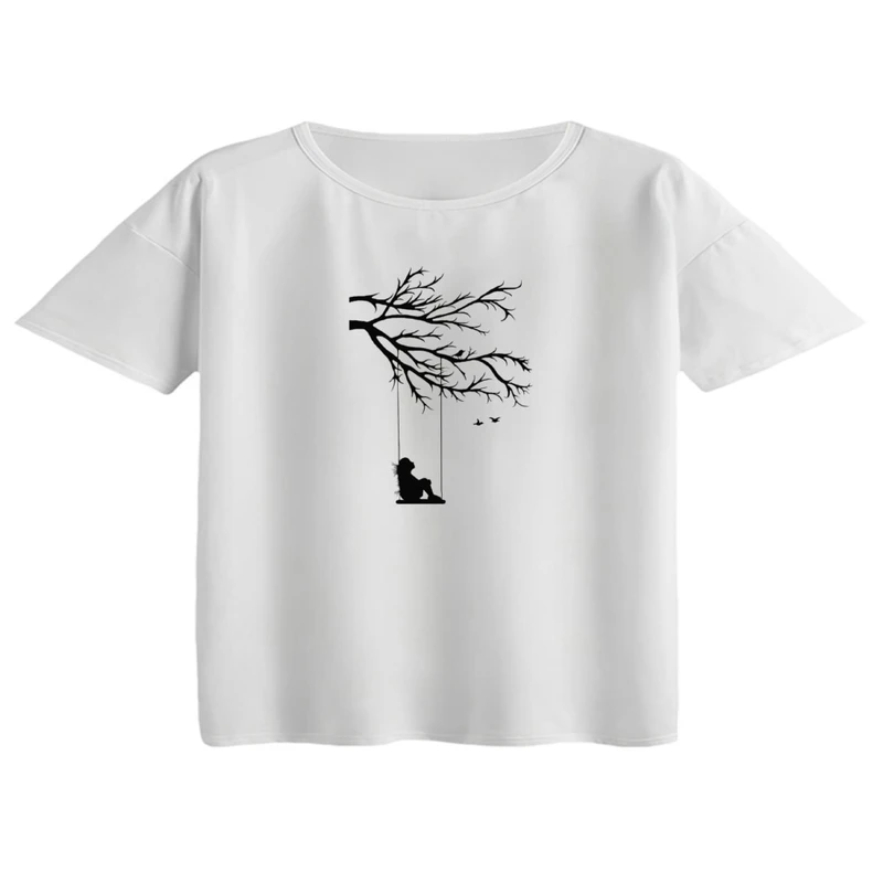 کراپ تی‌شرت آستین کوتاه زنانه مدل دخترک و تاب کد 2