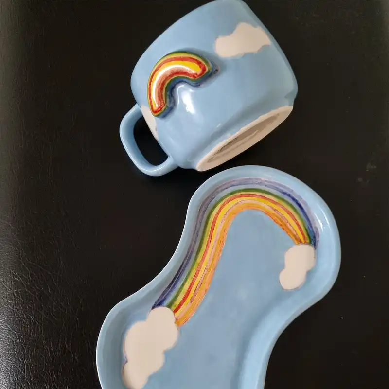 ست ماگ و زیرلیوانی سرامیکی مدل رنگین کمان