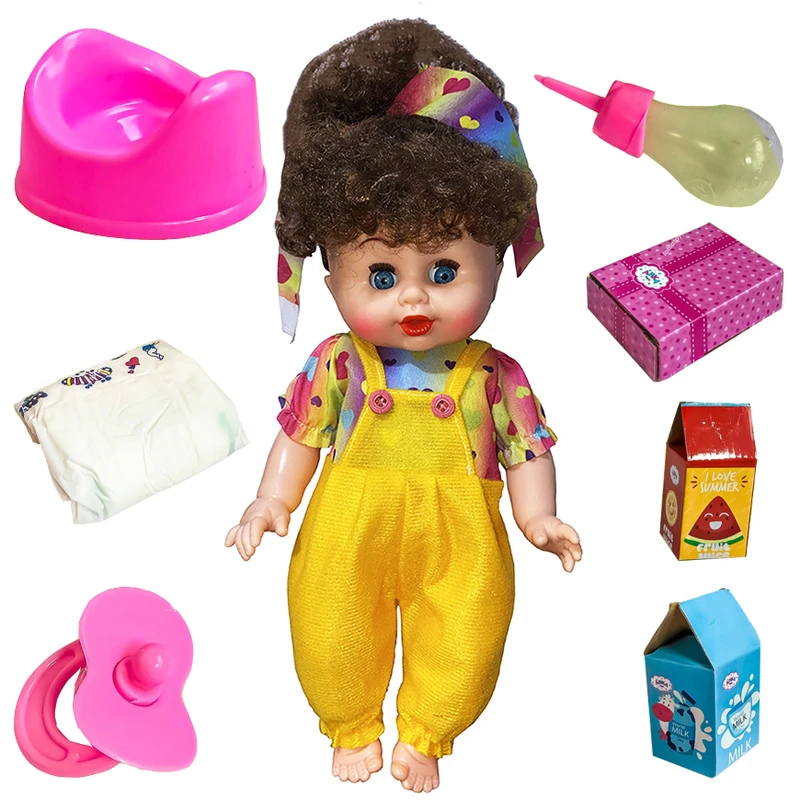 ست هدیه عروسک مدل موزیکال ارکا طرح شیشه شیر و پوشک کد 1499 ارتفاع 38 سانتی متر مجموعه 8 عددی