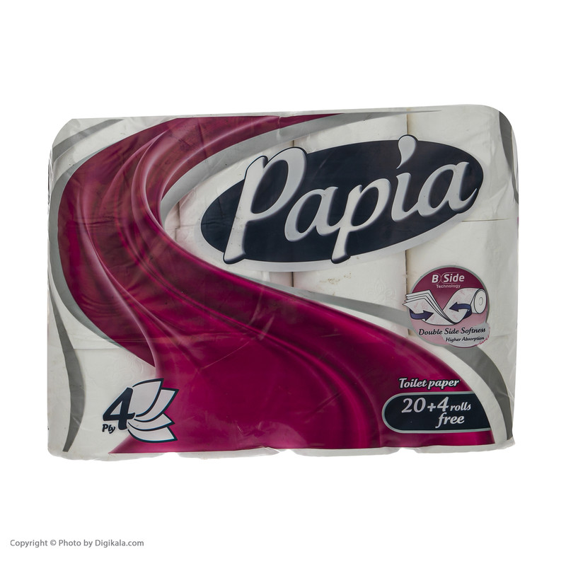 دستمال توالت پاپیا مدل B side بسته 24 عددی
