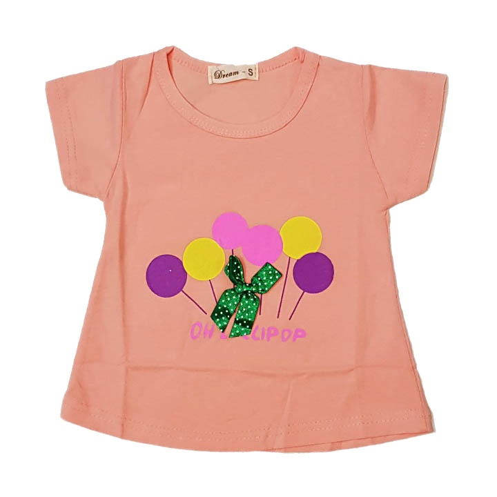 تی شرت آستین کوتاه دخترانه مدل بادکنکی رنگ گلبهی