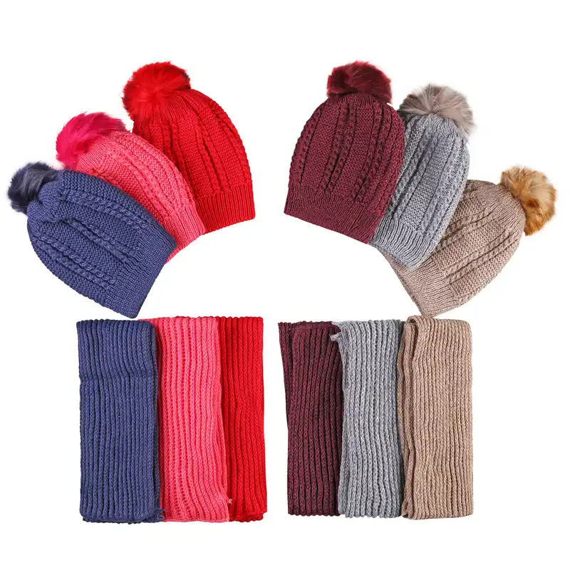 ست کلاه و شال گردن بافتنی طرح دولایه مدل پوم دار