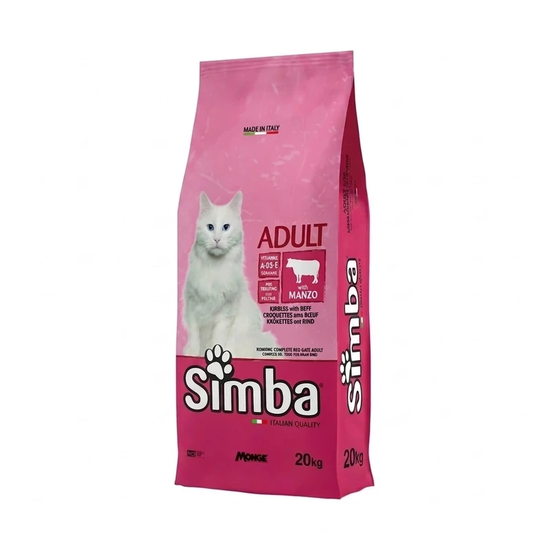 غذای خشک گربه بالغ مونژه مدل Simba Adult Cat Kibbles با طعم گوشت گاو وزن 20 کیلوگرم