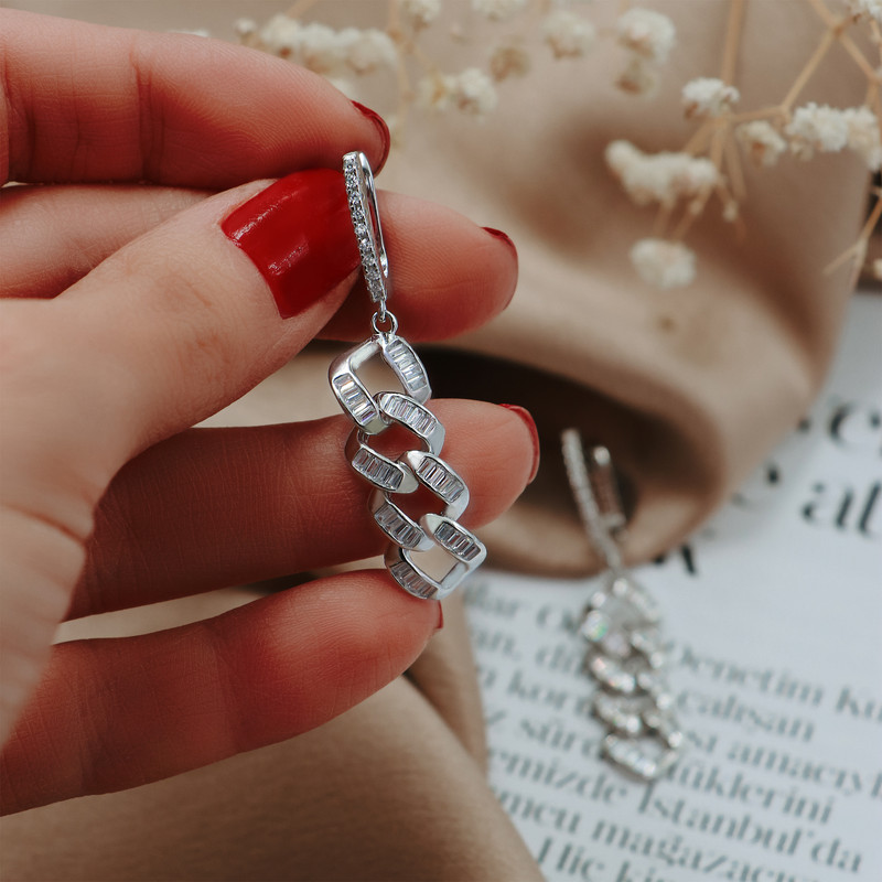 گوشواره نقره زنانه مدل جی لوکس