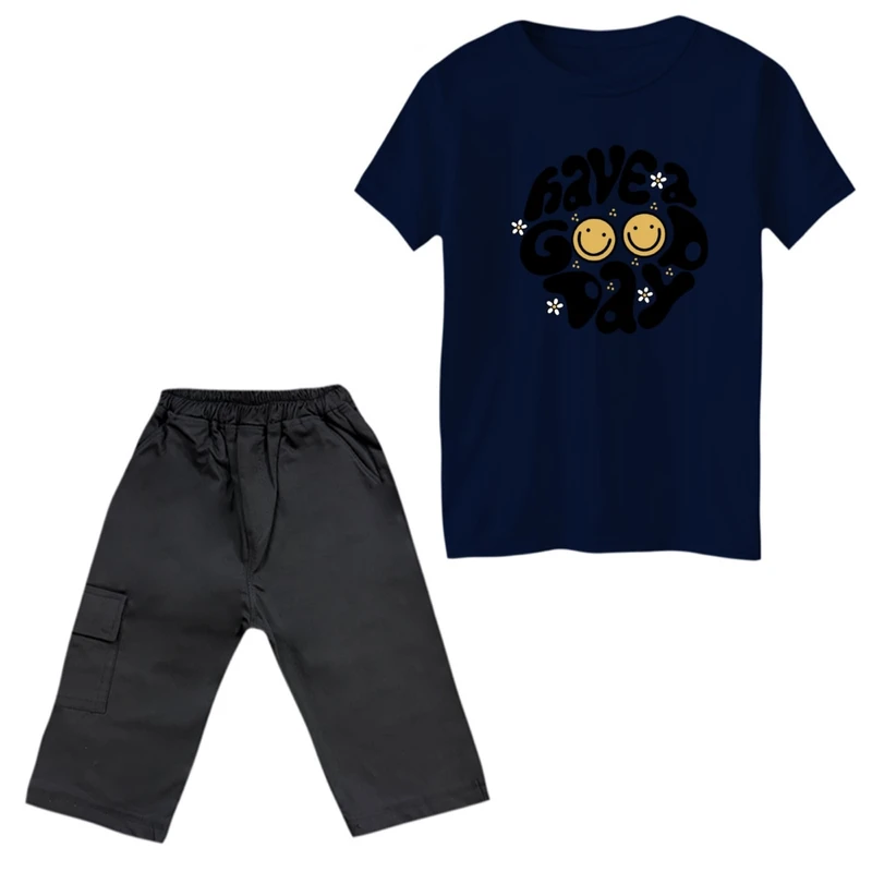 ست تی‌شرت و شلوارک پسرانه مدل روز خوبی داشته باش