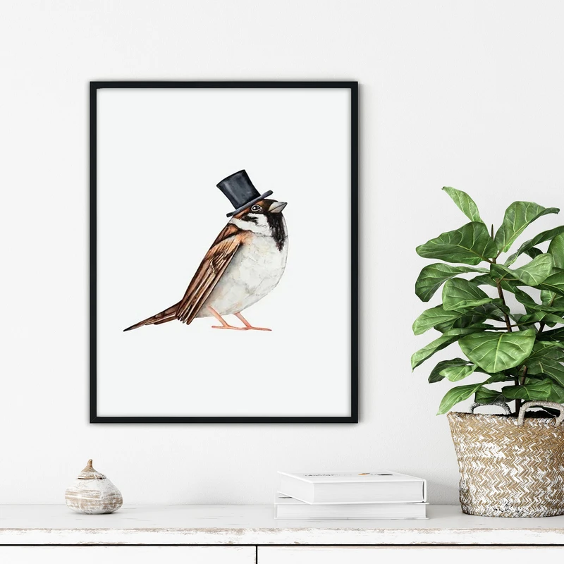 تابلو آتریسا طرح گنجشک مدرن مدل ATFKB112 فریم مشکی 