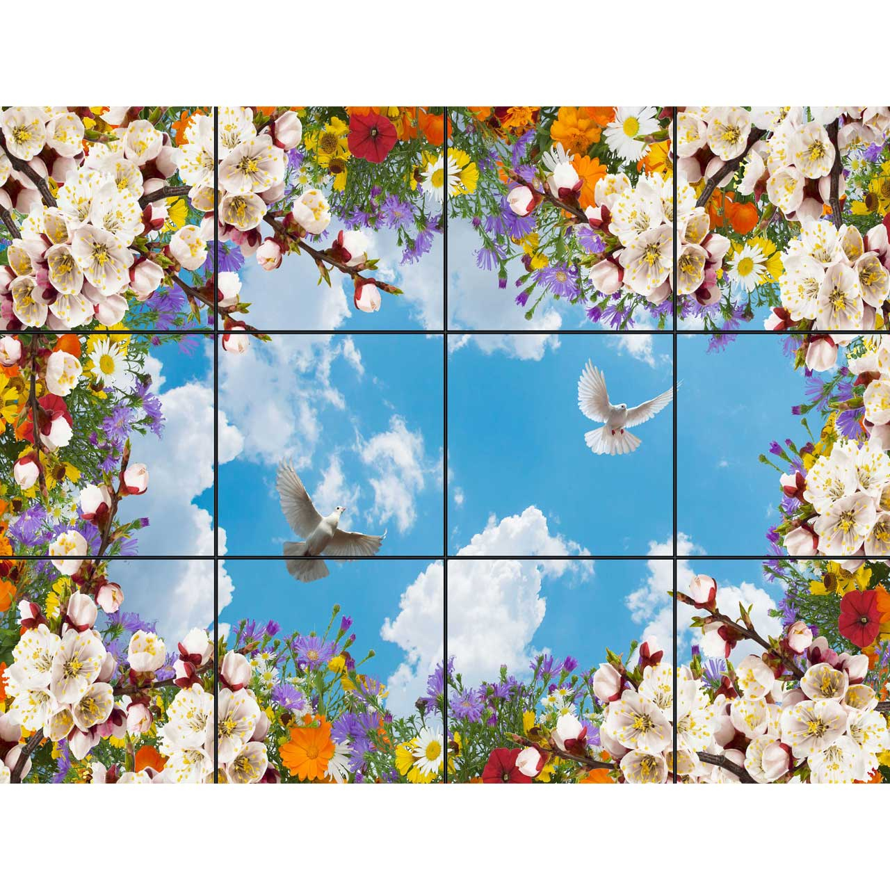 تایل سقفی آسمان مجازی طرح گل های رنگارنگ کد 0600 سایز 60x60 سانتی متر مجموعه 12 عددی