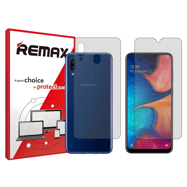 محافظ صفحه نمایش شفاف ریمکس مدل HyGEL مناسب برای گوشی موبایل سامسونگ Galaxy A20  به همراه محافظ پشت گوشی